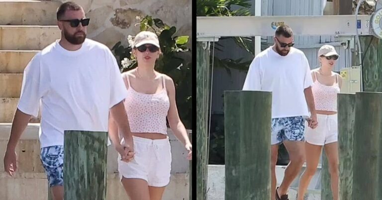 Taylor Swift and Travis Kelce look in love as they stroll hand-in-hand in their casual outfits … while on vacation in the Bahamas
